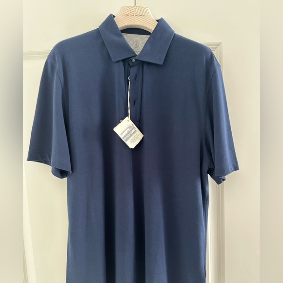 Brunello Cucinelli Navy Cotton piqué polo with shirt-style collarShirt